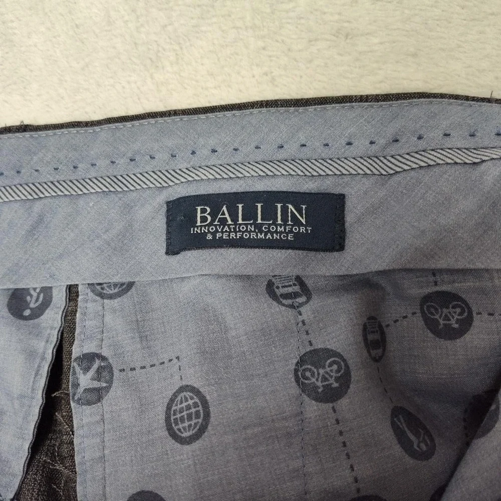 Ballin Pants Mens 38x32 Gray Plaid Dress Slim Tapered Microfiber Flat Stretch‎